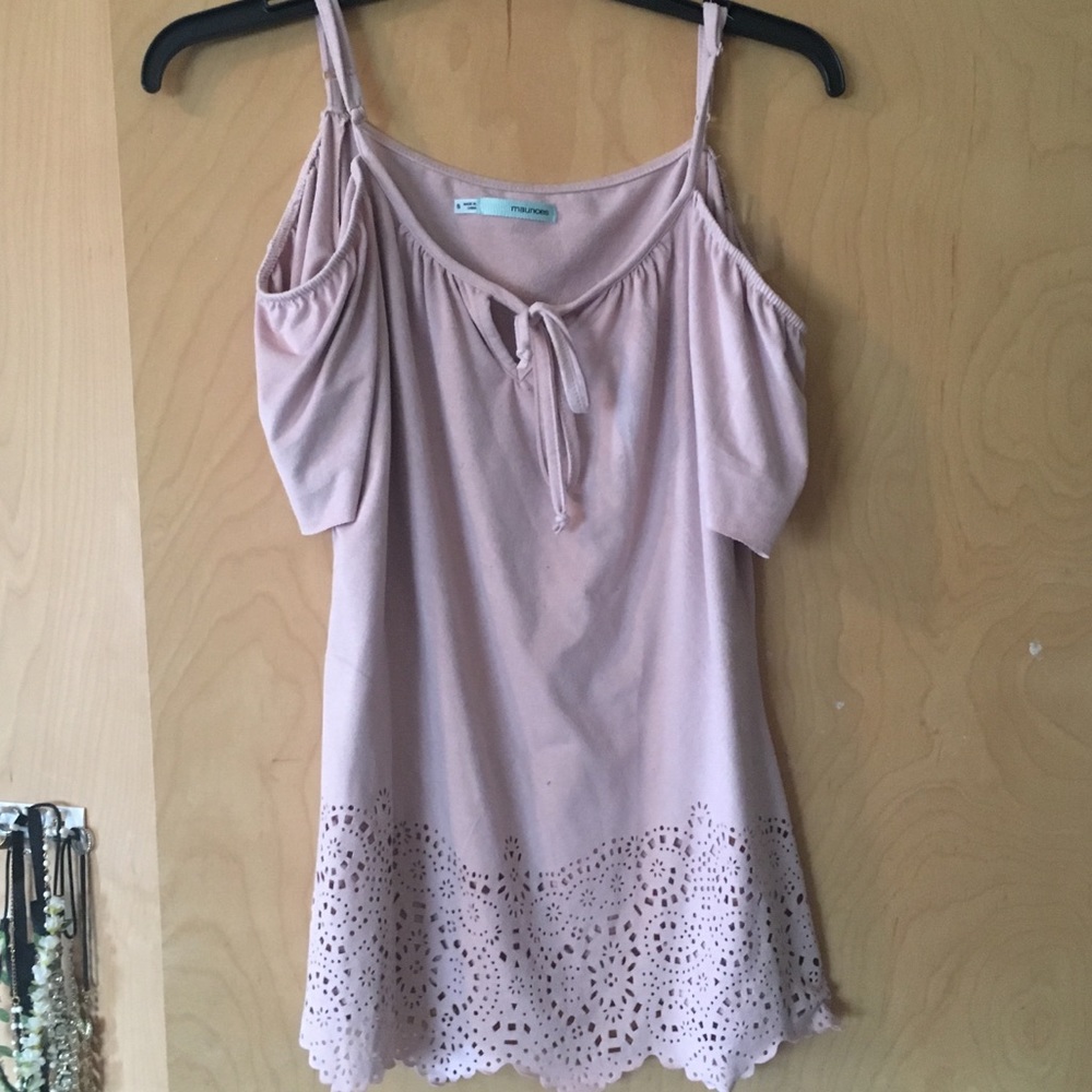 Lazer cut off the shoulder suede top